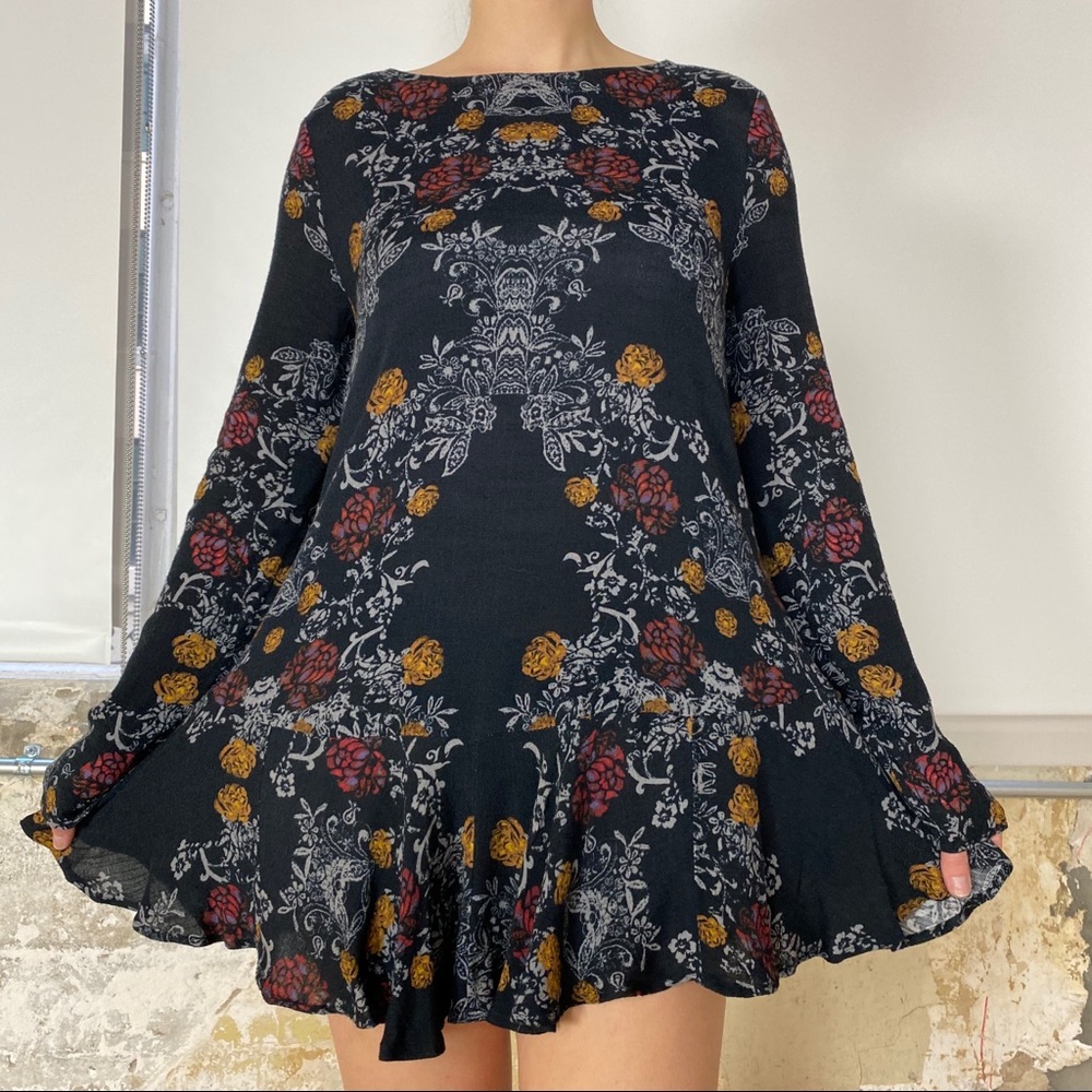 Free People Long Sleeve Mini Skater Dress | Size S